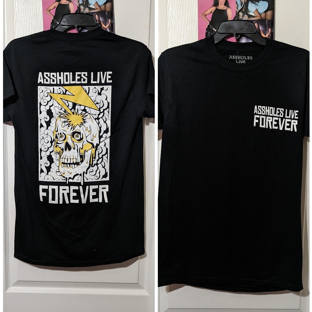 Assholes Live Forever ALF Linda Finegold Skull Lightening Bolt Clouds T-shirt Sm